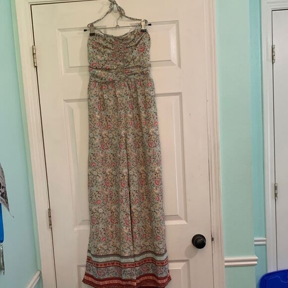 B*O*G Collective Teal And Pink Floral Halter Jumpsuit Size XS - Picture 2 of 7